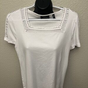 Rafaella Ivory Short Sleeve Top with Embellishments